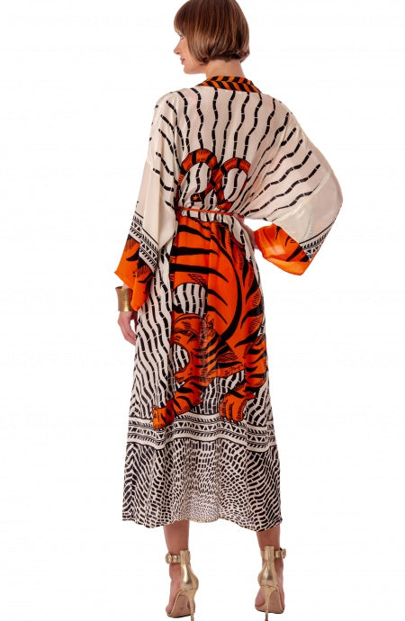Pin-up KIMONO LUNGO STAMPA TIGER SUN