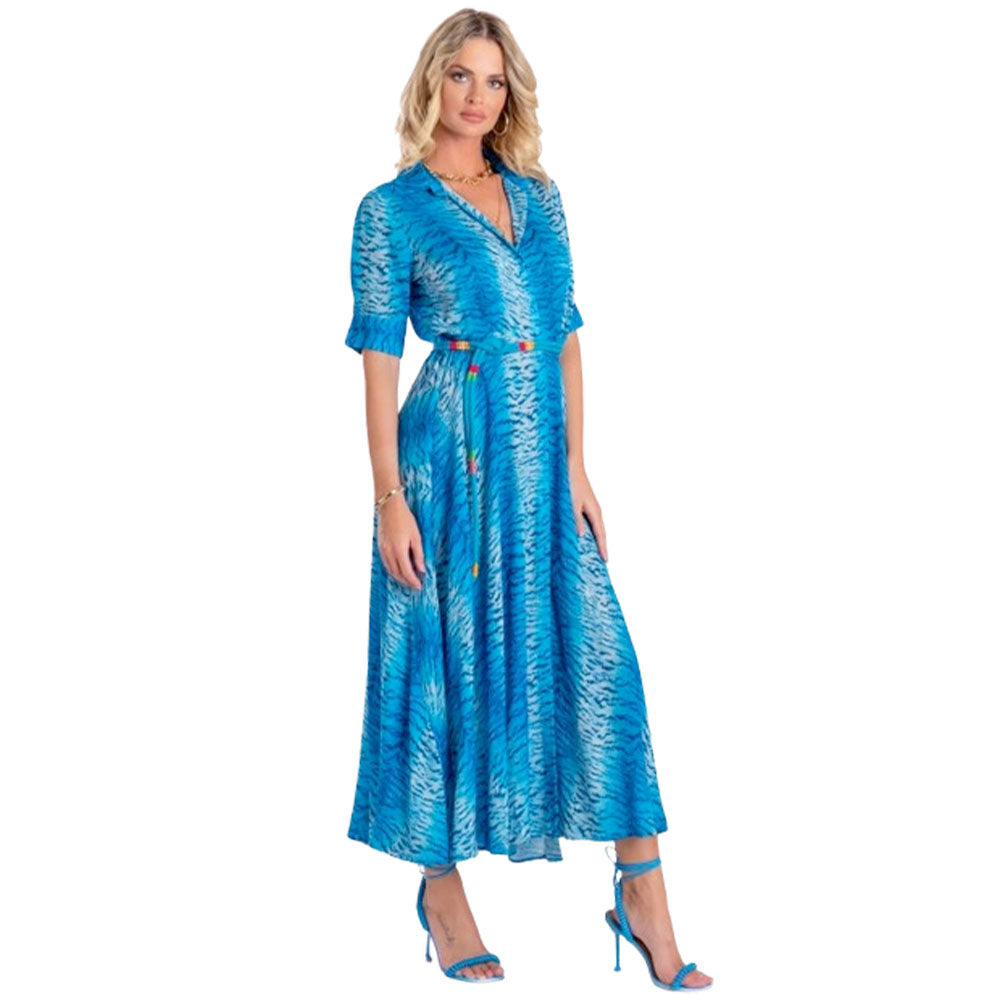 Pin-Up Chemisier Mussola Di Viscosa Con Cintura Stampa Tigre