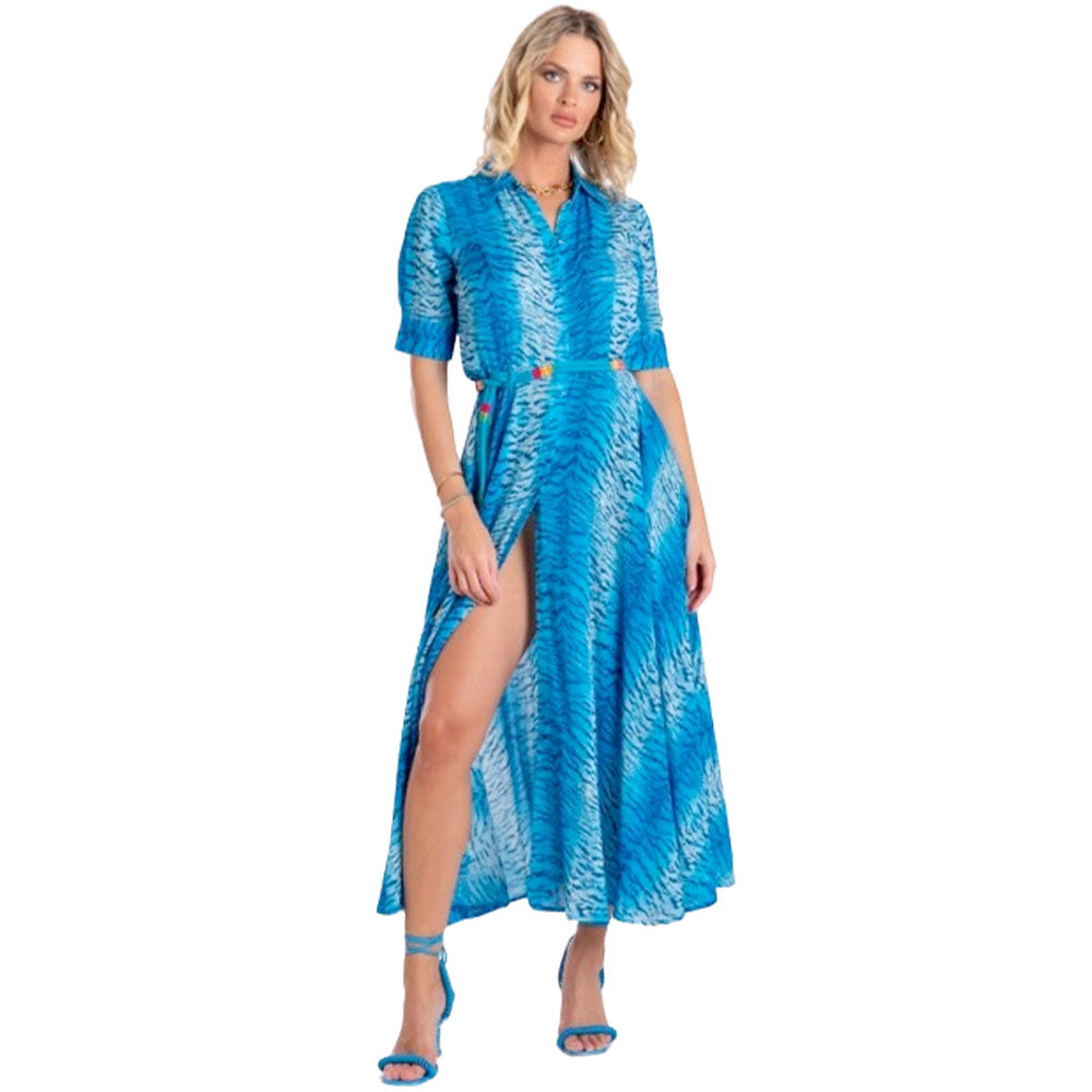 Pin-Up Chemisier Mussola Di Viscosa Con Cintura Stampa Tigre