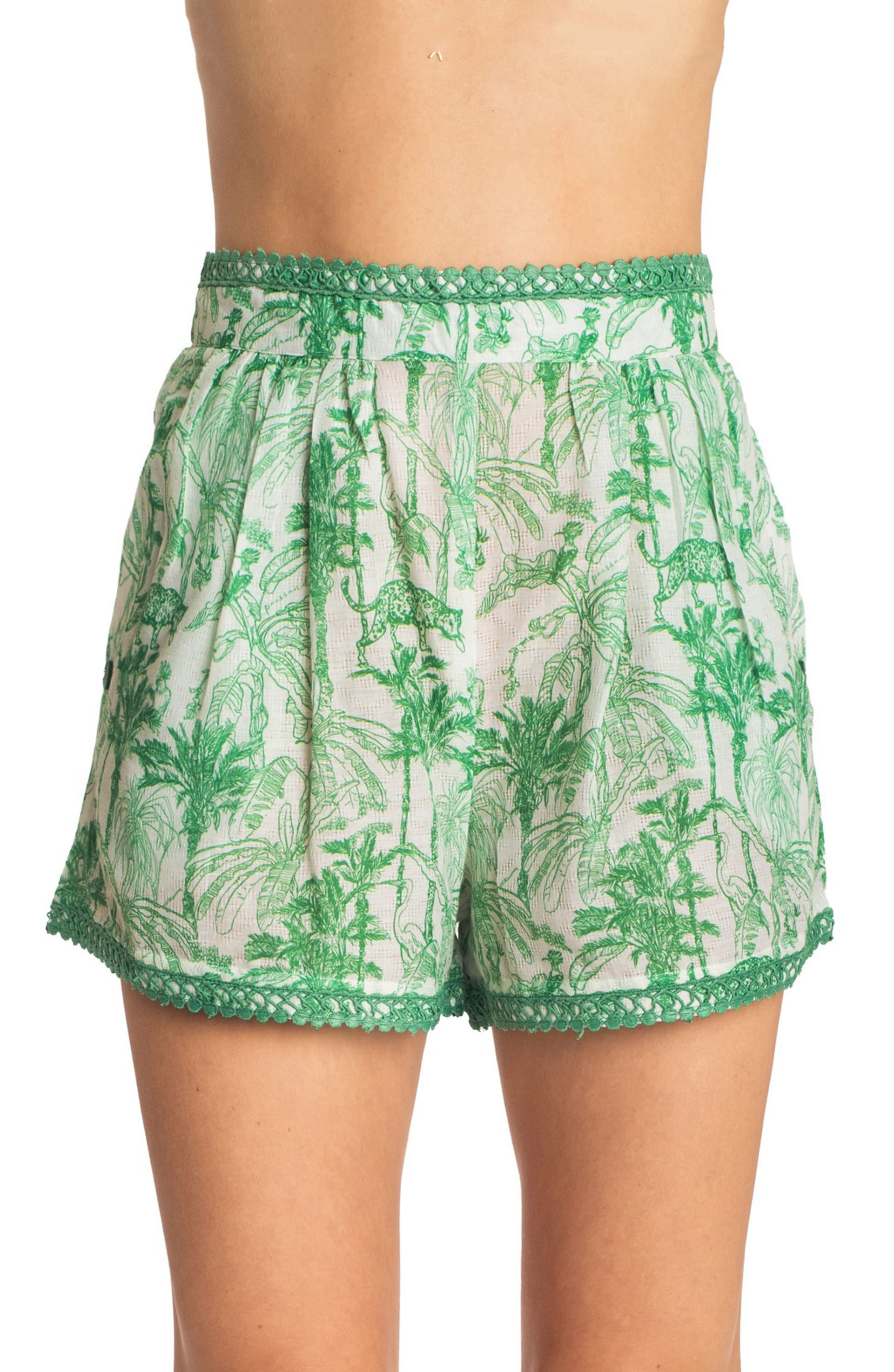 Pin-Up shorts con ricamo passamaneria stampa kenzia verde