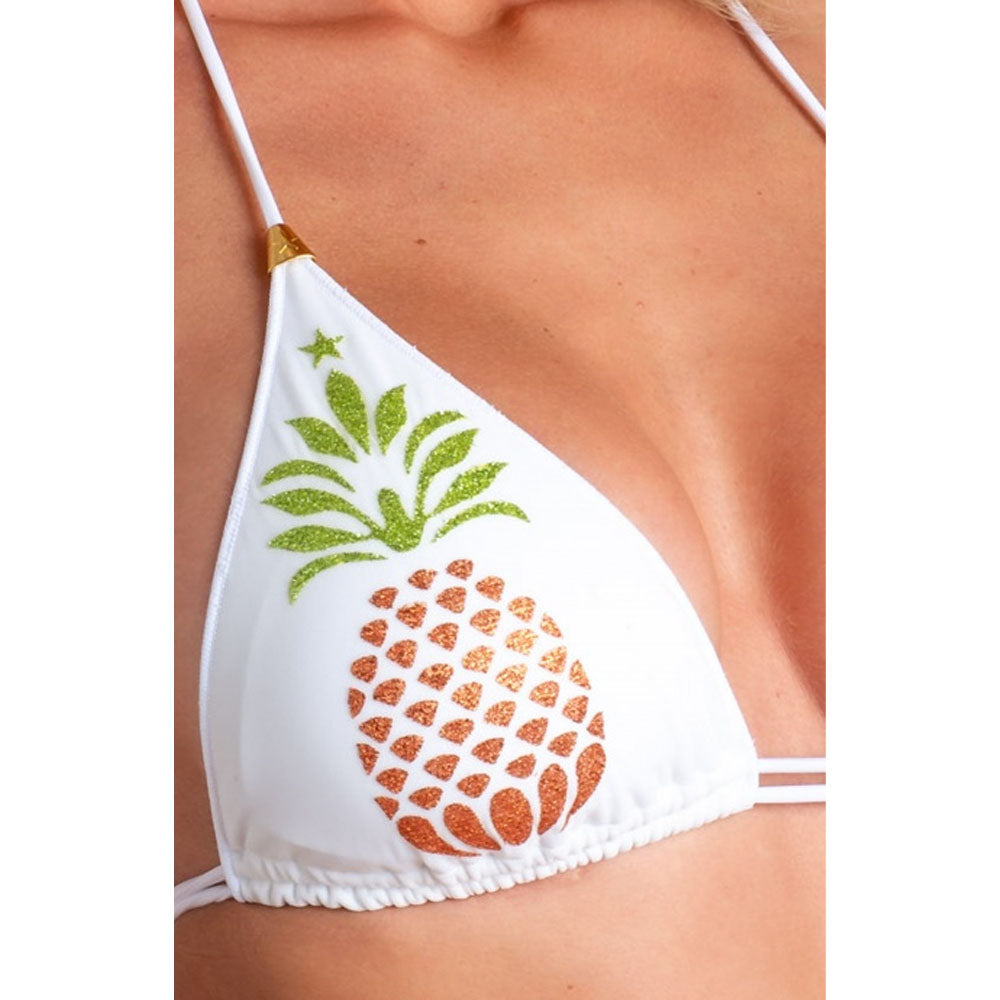 Pin-Up Bikini Triangolo Imbottito Tulle Stampa Ananas Lurex